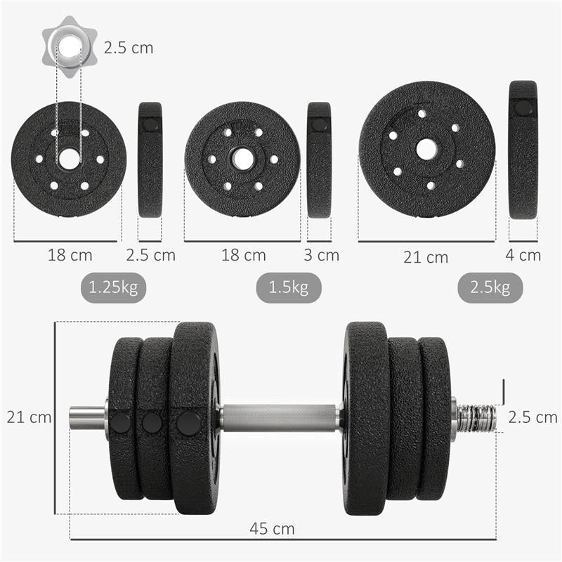 SET MANUBRI PALESTRA DA 25 KG TOTALI CON 12 DISCHI PESI E 2 BARRE DA 2 KG, NERO