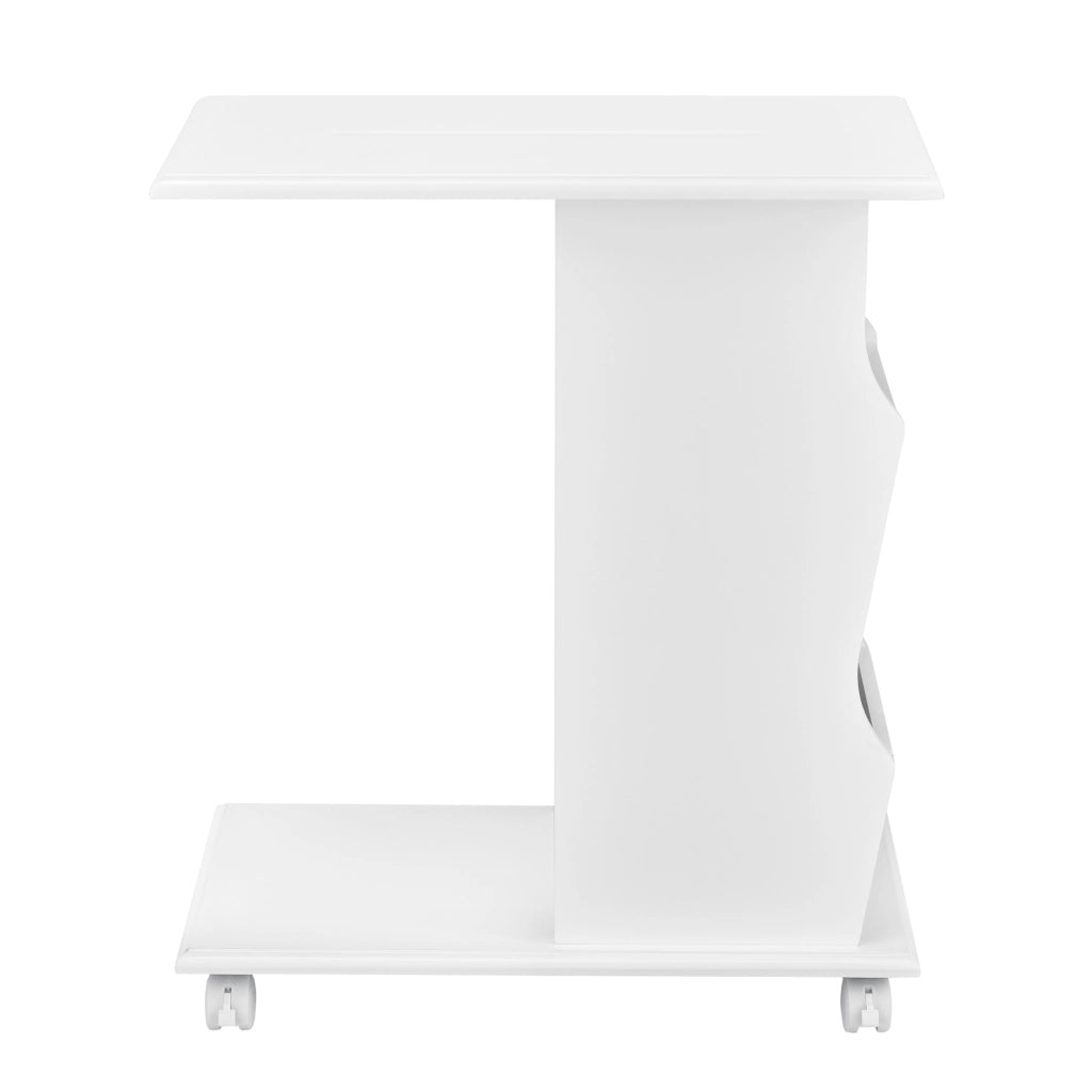Tavolino Laterale da Divano con Rotelle Ripiani e Porta Riviste 53x30x63 cm Bianco [en.casa]