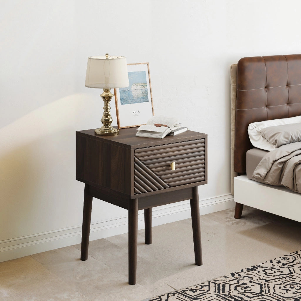 Comodini, set da 2 pezzi, maniglie in metallo, 40x40x55 cm, con cassetto, color noce