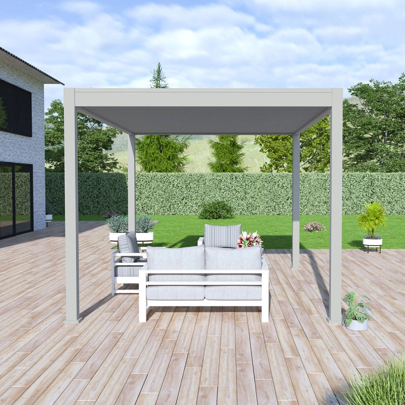 Pergola bioclimatica OmbrÃ©a autoportante VS - 3x4M Grigio perla + 1 tenda 4M bianca