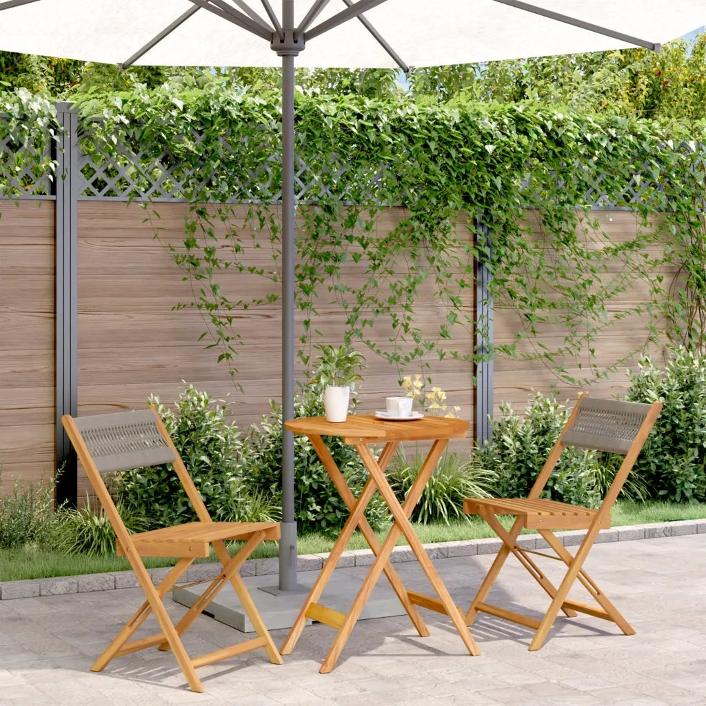 Set da Bistrot 3pz | Set Salotto da Giardino Grigio in Polipropilene e Legno Massello