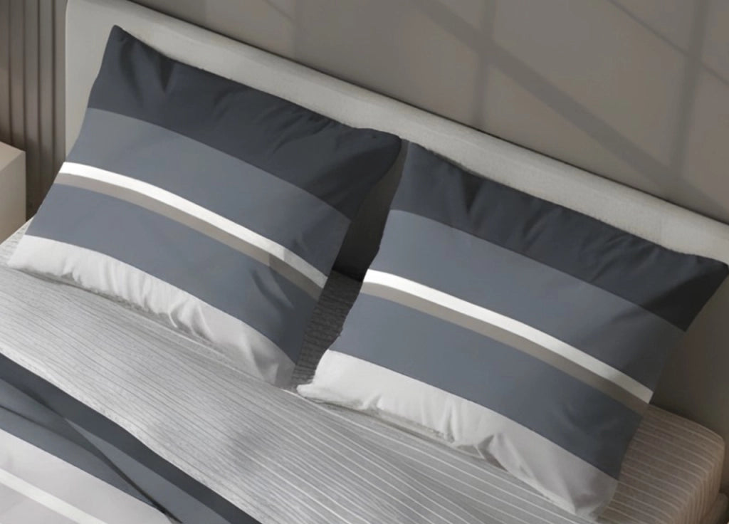 Completo Lenzuola Letto In 100% Cotone Made Italy Disegno Scia - Singolo - Grigio
