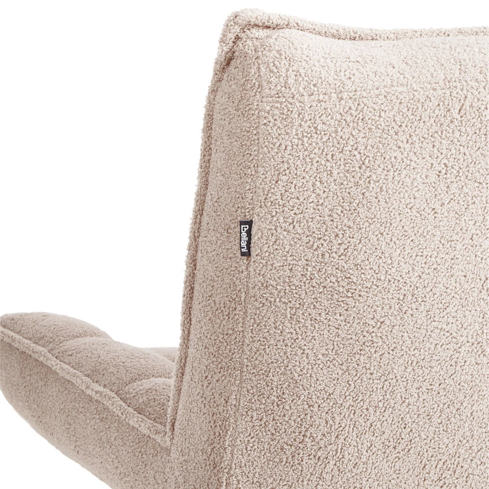 Poltrona beige in bouclé senza braccioli, sedia accentuante da relax, senza braccioli, gambe in ferro nero, per soggiorno o camera da letto, moderna.