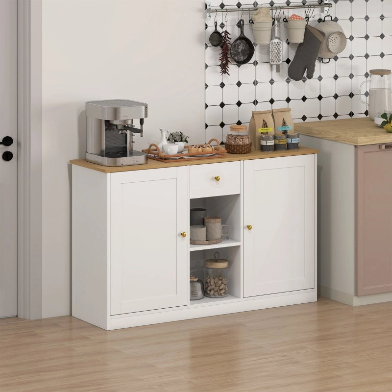 Credenza bianca con cassetto, 2 ante e 2 vani aperti, 120 x 35 x 75,2 cm