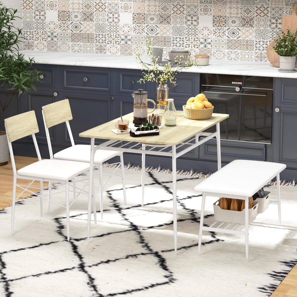 Set tavolo da pranzo con sedie e panca per 4 persone ¨C Xylo ¨C Sedute imbottite, telaio acciaio, legno rovere