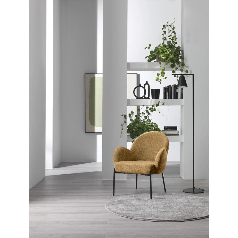 Poltrona rivestita in tessuto bouclé Gambe metallo verniciato Malibu 69cm X 72cm H 82cm Stones