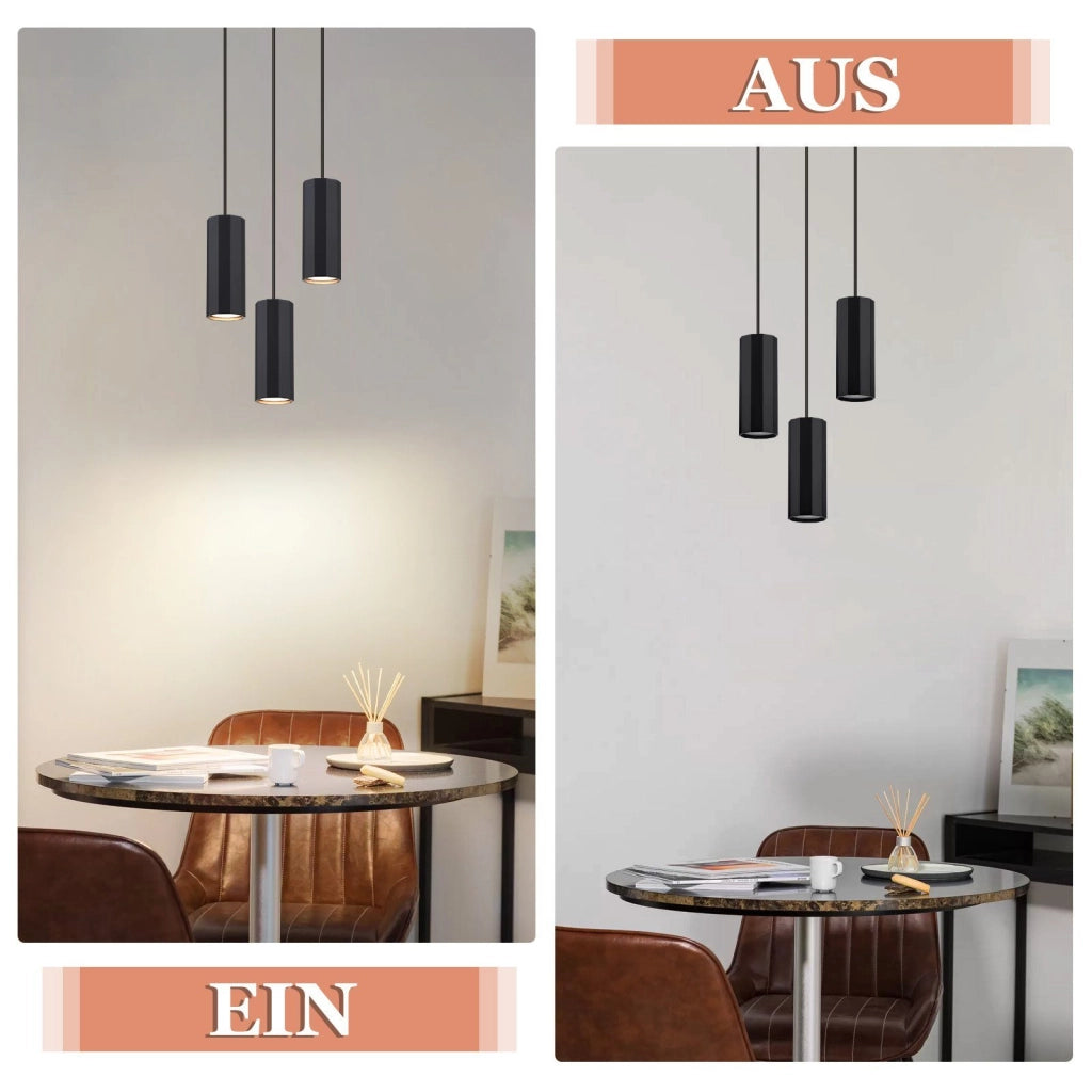 Lampada a sospensione ZMH metallo nero diametro 20 cm 3 attacchi GU10 stile industriale per sala da pranzo e soggiorno