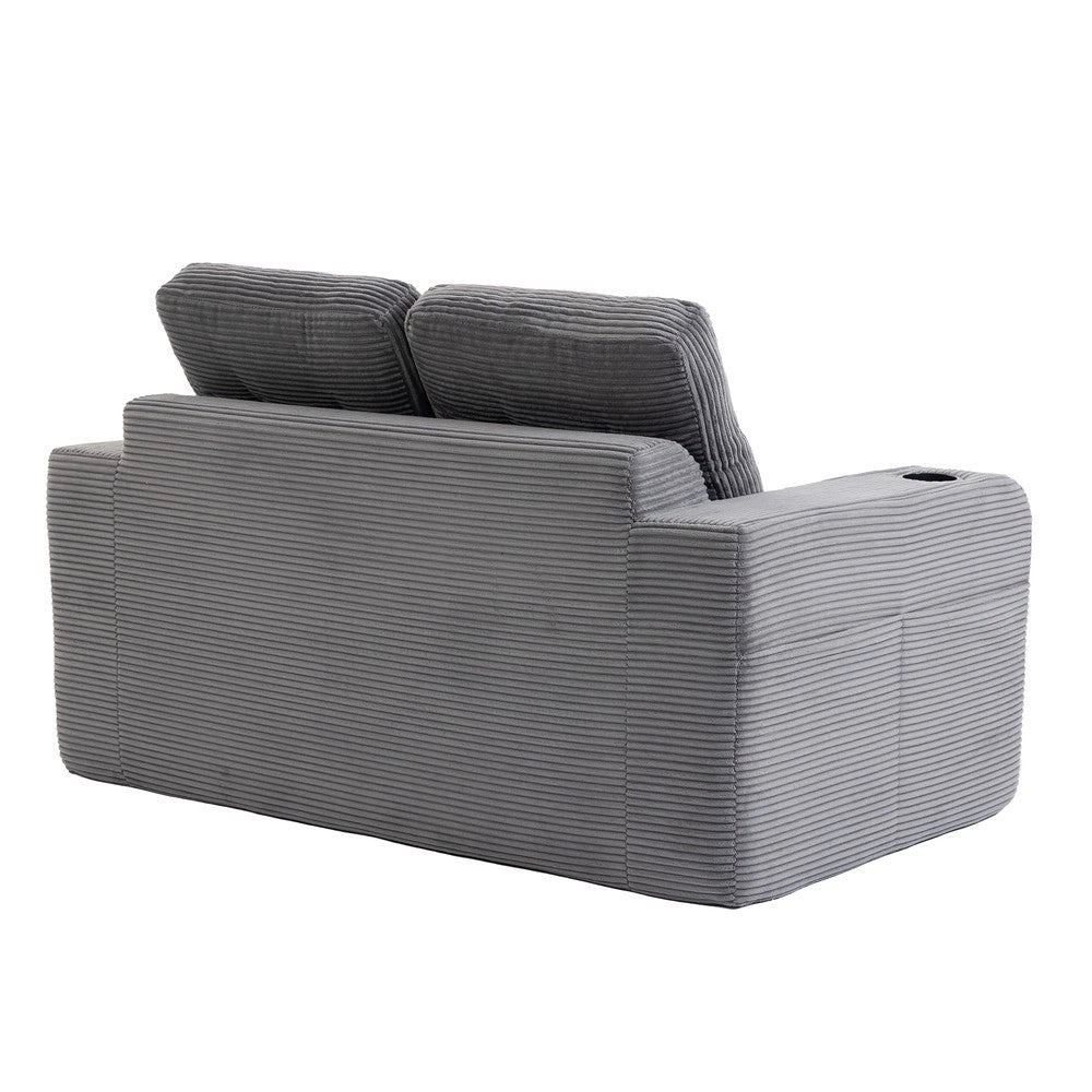 Divano 2 Posti in Tessuto a Coste con Cuscini Trapuntati e Tasche Laterali ¨C MINIMAL ¨C Grigio