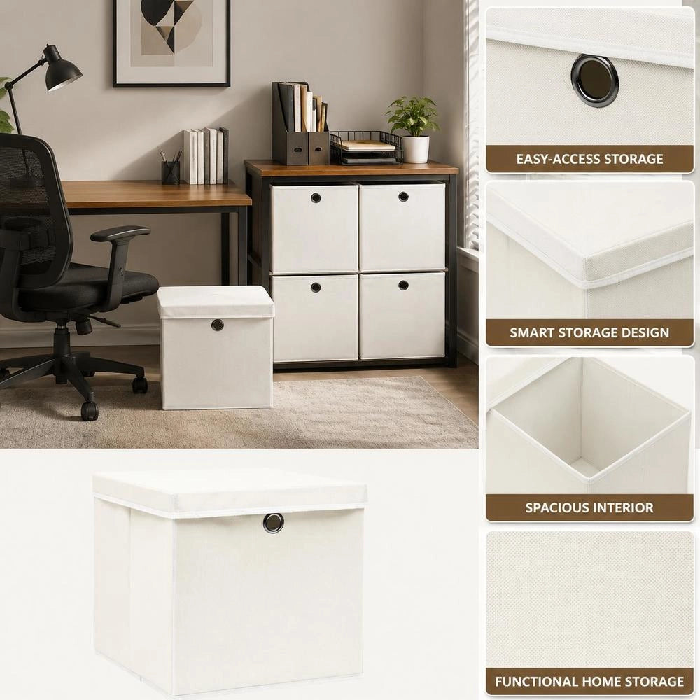Storage Boxes With Lids, 4 Pieces, White, 32x32x32 Cm, Fabric
