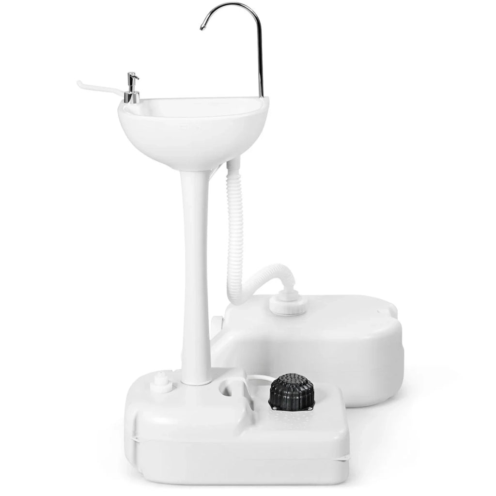 Lavandino portatile 58 x 34 x 102 cm pratico con ruote per il lavaggio delle mani e l'igiene all'aperto in HDPE bianco 20_0019550