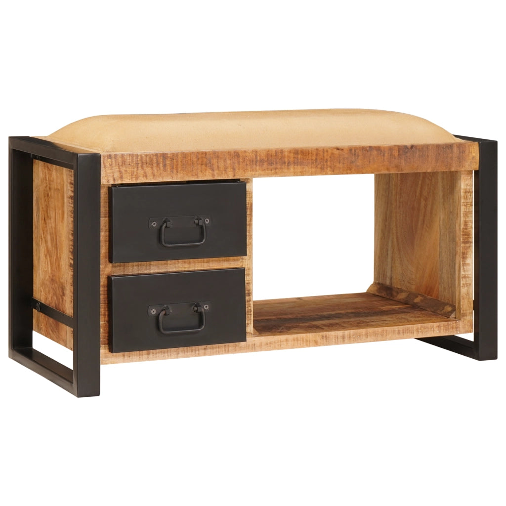 Panchina da Stoccaggio con Canvas 80x35x40 cm Legno Massello di Mango Grezzo
