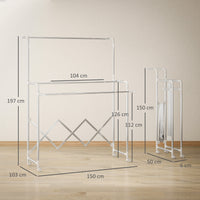 Stendibiancheria Pieghevole con 3 Barre Regolabili Ruote Girevoli e Struttura in Acciaio Inox Argento