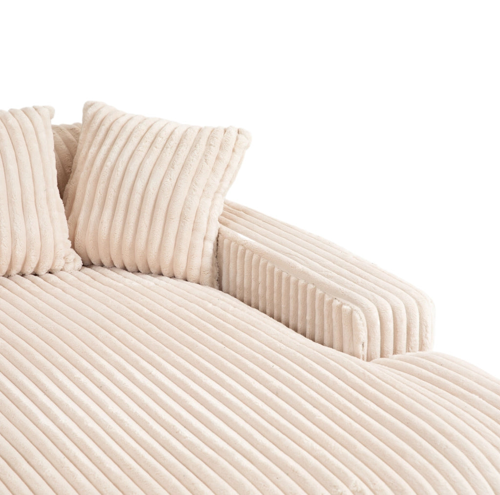 Poltrona chaise longue 125x155x63 cm con 3 cuscini; in cord beige