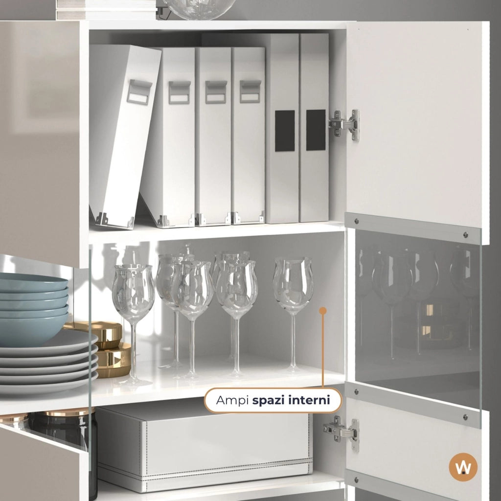 WHOUS Vetrinetta espositiva Egypt con 2 ante e 4 ripiani bianco lucido 80x38x160 cm
