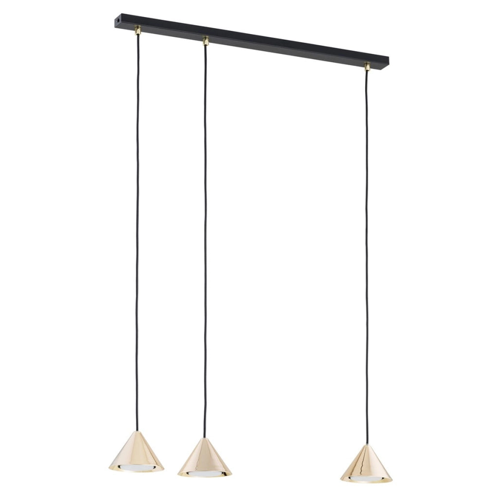 Lampada a sospensione ELIT con tre diffusori conici in oro