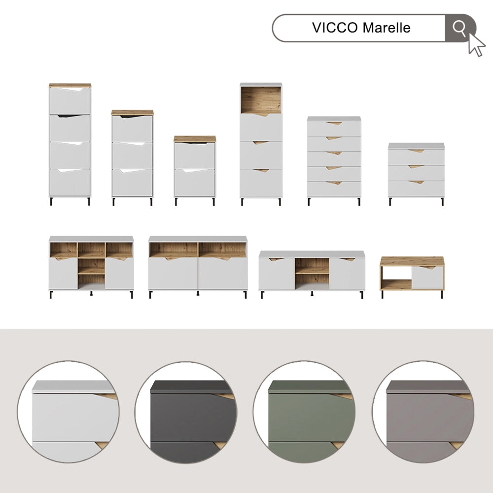 Vicco Scarpiera da ingresso Greige/rovere artigianale 60 x 91.6 cm con 2 scomparti
