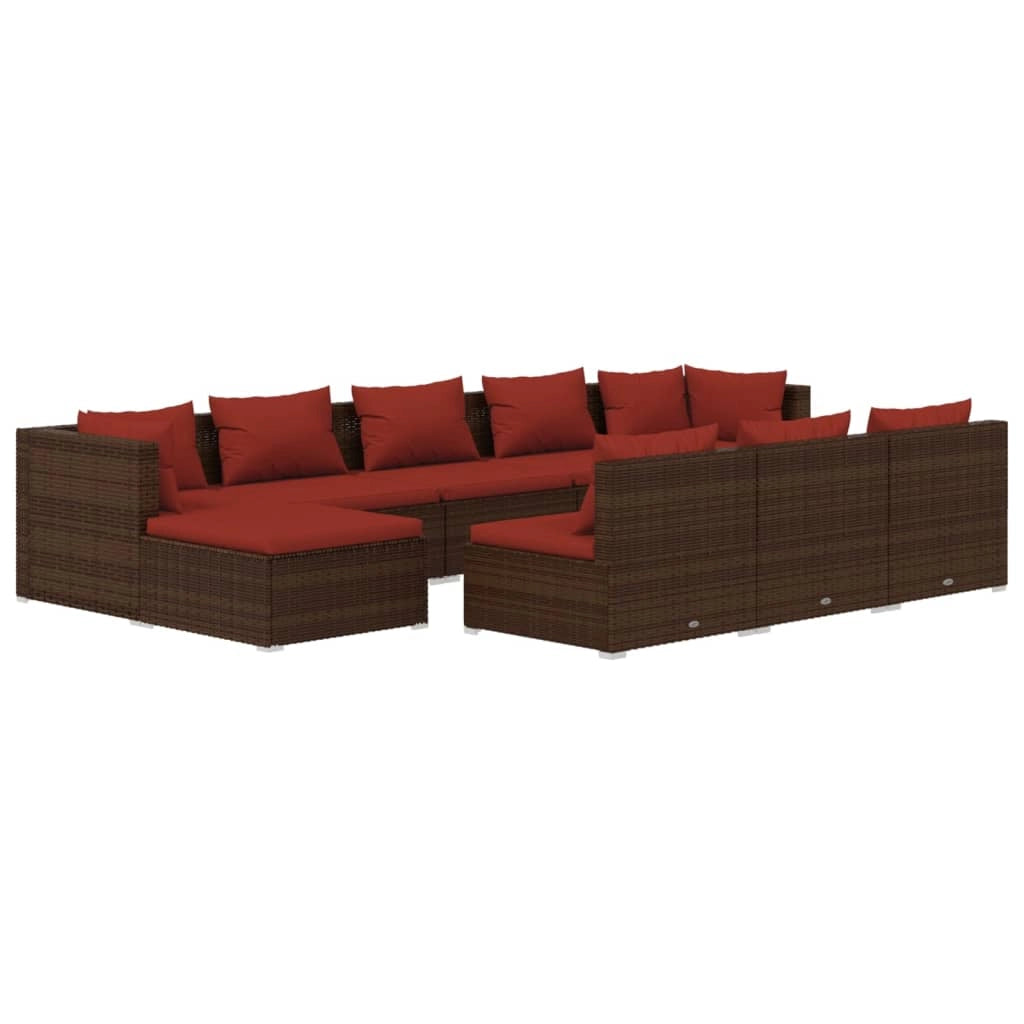 Set di mobili da giardino mobili da esterno 10 pezzi con cuscini resina intrecciata marrone 02_0015090