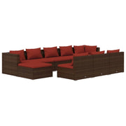 Set di mobili da giardino mobili da esterno 10 pezzi con cuscini resina intrecciata marrone 02_0015090