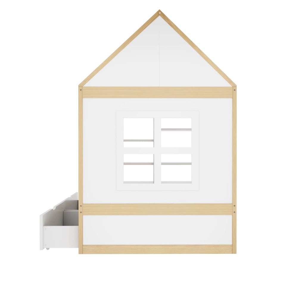 Letto a casetta 90 x 200 cm con LED, cassetti e vani contenitore