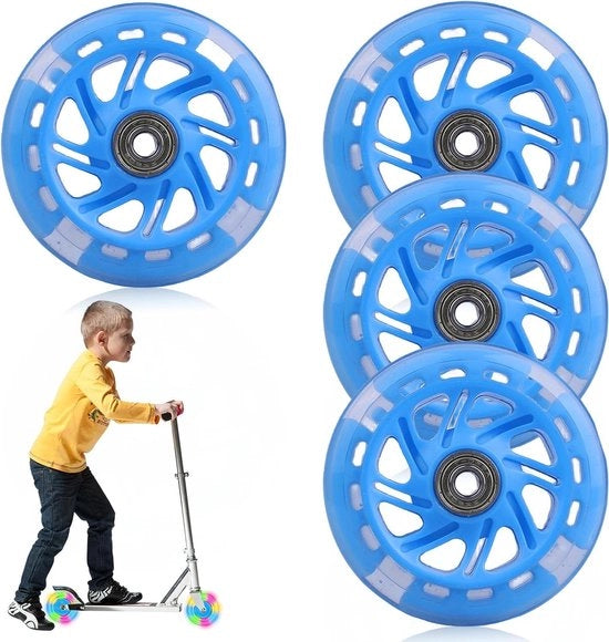 4 pezzi di ruote con luci LED da 100 mm - blu - con cuscinetti a balestra ABEC 9 - adatti a tutte le scooter con ruote da 100 mm.