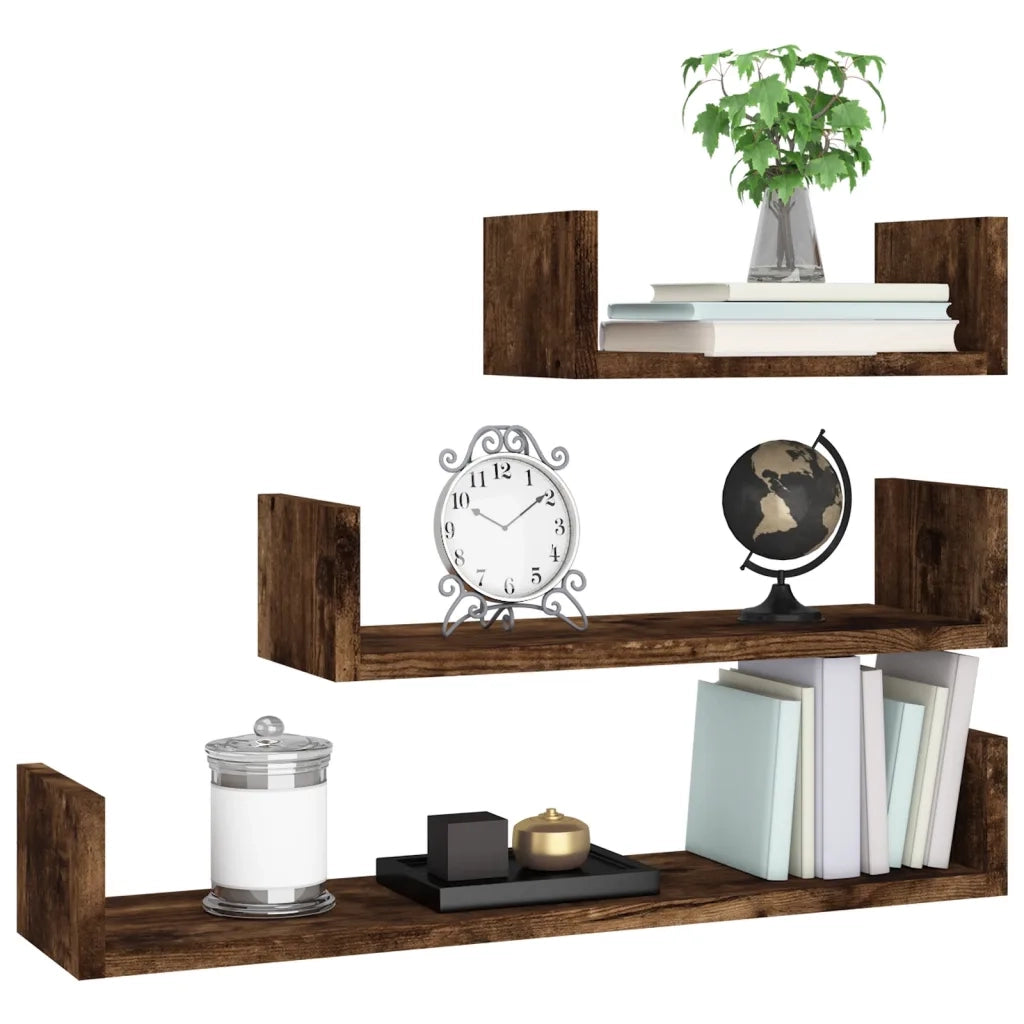 Mensole Espositive da Parete 3 pz Rovere Fumo Legno Multistrato 815261