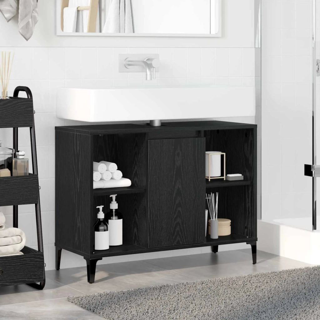 Armadio sottolavello con porta Rovere Nero 80 x 33 x 60 cm