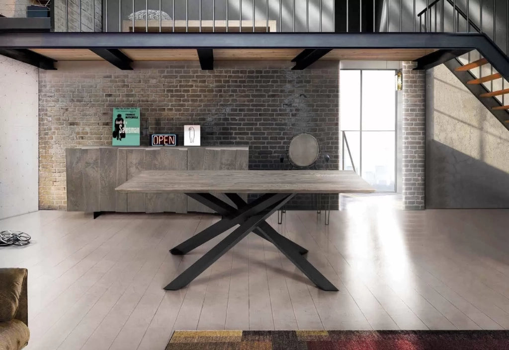 Tavolo big table fisso in rovere massello nodato finitura beton spessore 4 cm. misura l.250 p.100 h.75