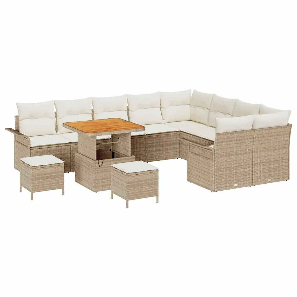 Set Divano da Giardino con cuscino 12 pcs Beige e Crema