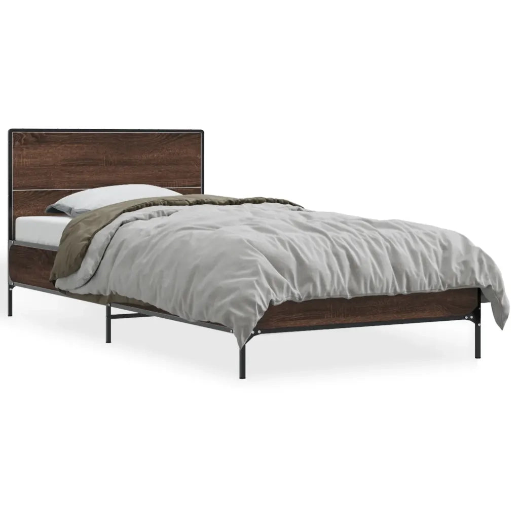 Giroletto-Struttura Letto Rovere Marrone 90x190 cm Legno Multistrato e Metallo 546812