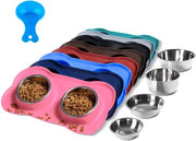 Due contenitori per alimenti per animali domestici, realizzati in acciaio inossidabile, resistente alle cadute, con panno antiscivolo in silicone e cucchiaio per alimenti per cani, gatti e cuccioli