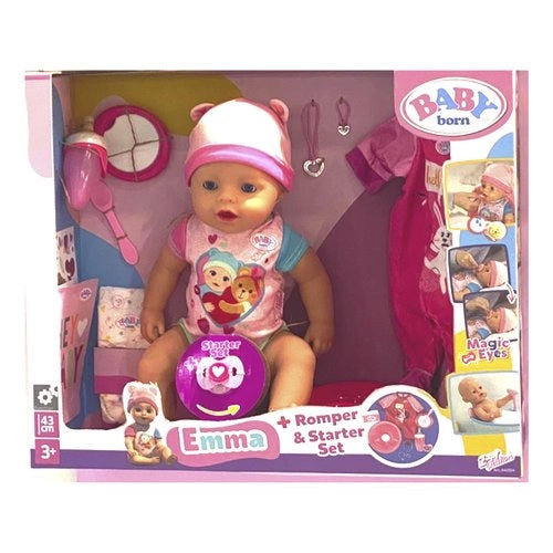 Bambola mga 840504 baby born emma magic eyes con tutina e accessori