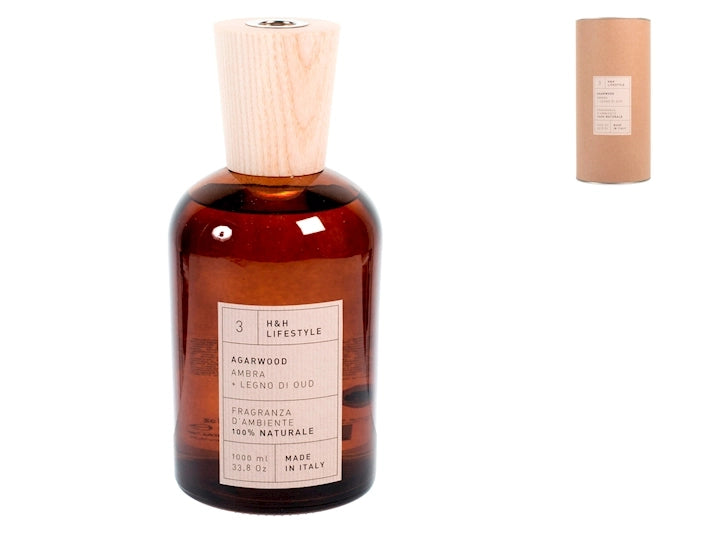 Diffusore per ambiente 100% naturale in vetro con profumazione agarwood/ambra+legno di oud ml 1000