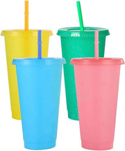Set di bicchieri in plastica riutilizzabili - 4 pezzi - coperchio e beccuccio - 700 ml - adulti e bambini - festa - bicchieri da viaggio