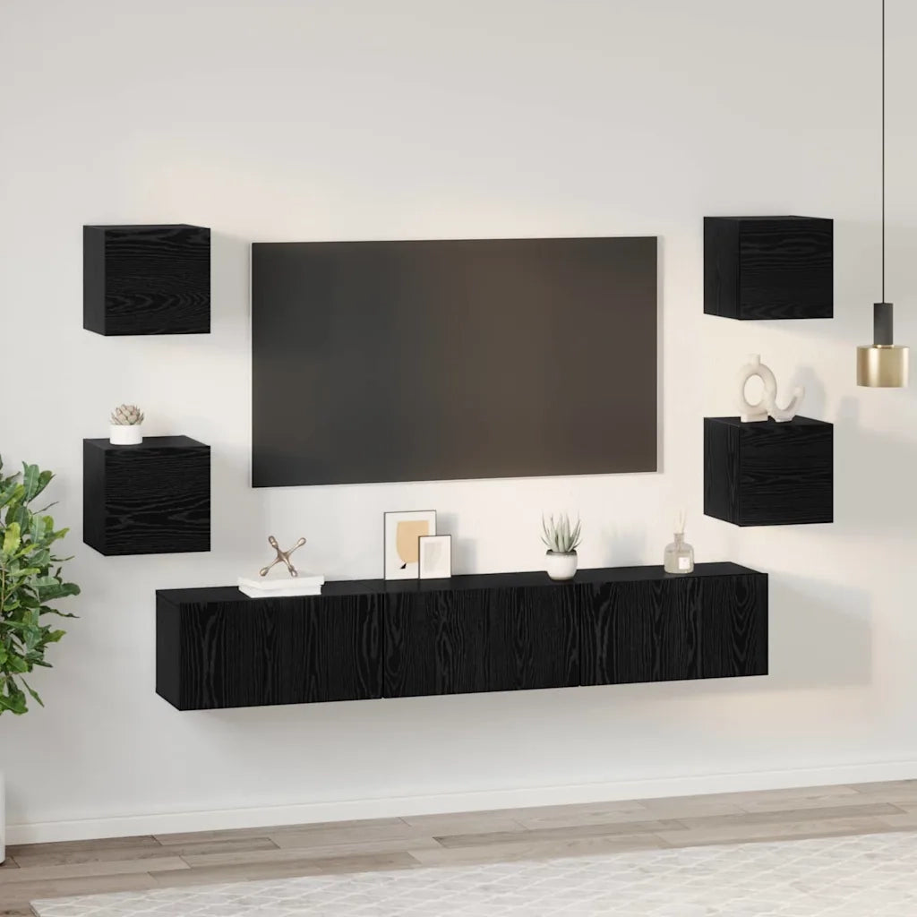 vidaXL Set mobile TV 7 pcs Rovere nero Media 180 x 30 x 30 cm