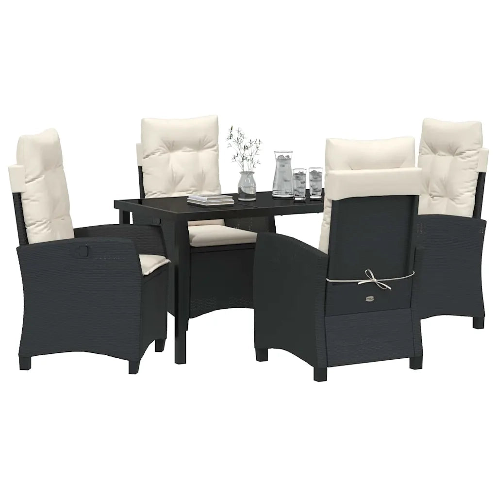 Set da Pranzo per Giardino con cuscino 5 pcs Nero polyrattan