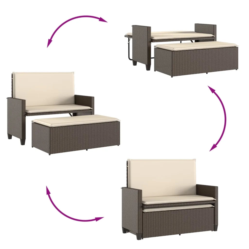 Panca da Giardino con Cuscini e Poggiapiedi Marrone Polyrattan 368408
