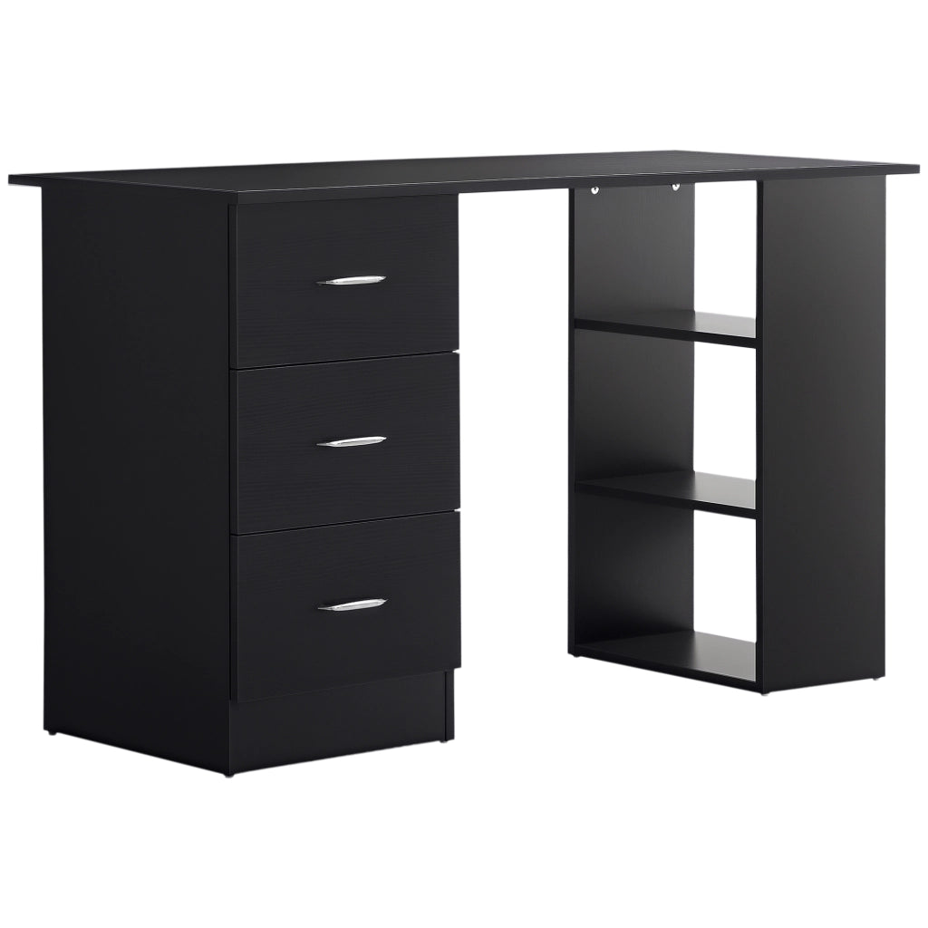 Scrivania PC con Ripiani e Cassetti ¨C zephmum ¨C Legno MDF, Nera, 120x49x72 cm