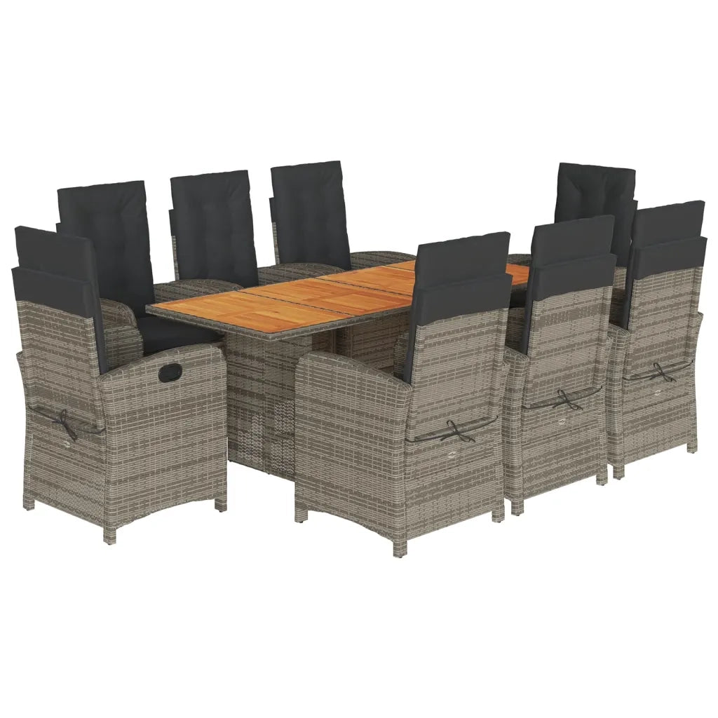 Set da Pranzo da Giardino 9 pz con Cuscini in Polyrattan Grigio 3212279