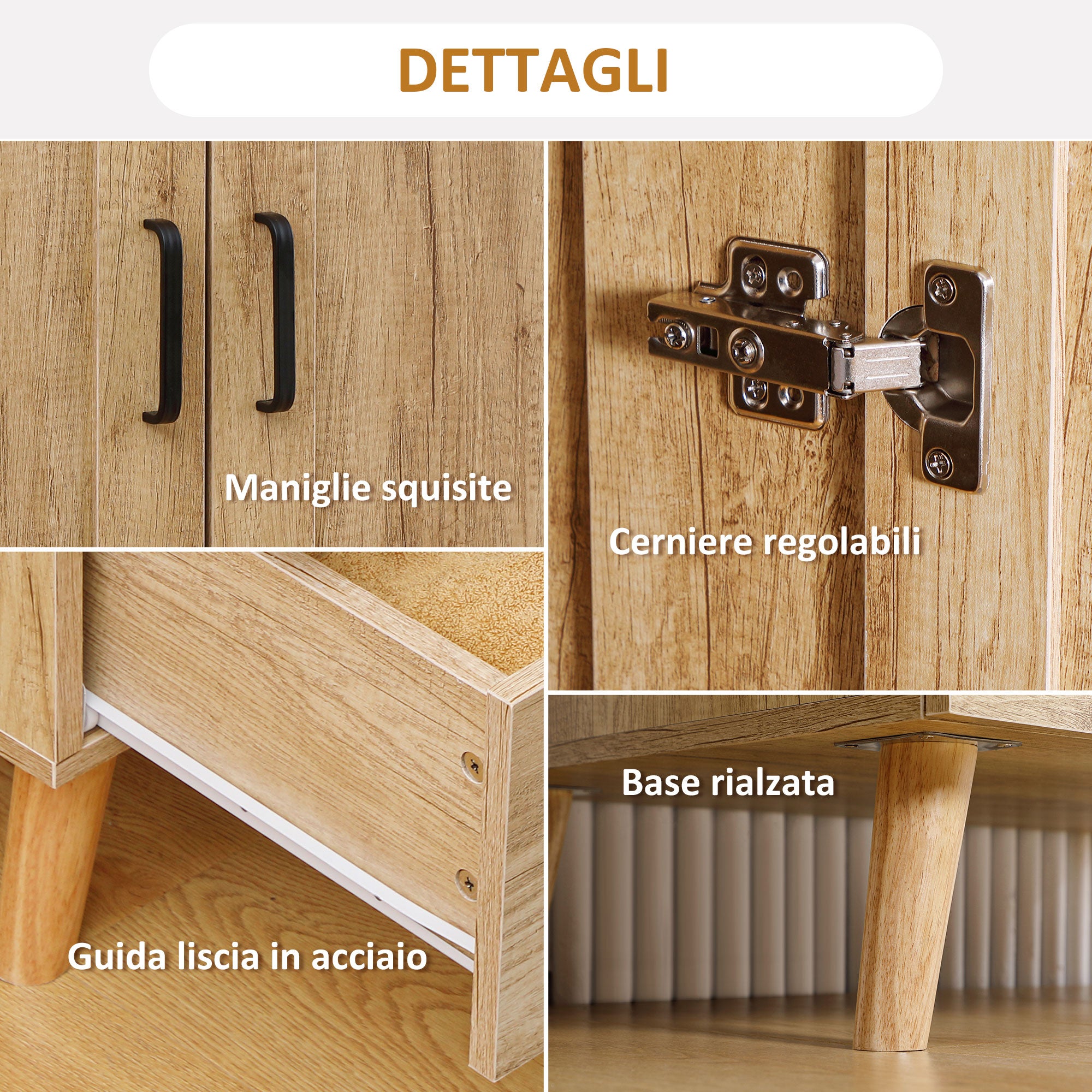 Armadio 2 Ante a Battente con 2 Cassetti 80x54x180 cm  con Asta Appendiabiti in Truciolato Color Legno