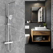 Miscelatore termostatico doccia con soffione 30x30cm e doccetta 25x10cm, colonna doccia cilindra cromo