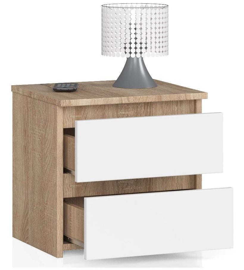 Comodino AKORD CL2 Sonoma Quercia 40 cm 2 cassetti inserto frontale Bianco 40x35x40 cm