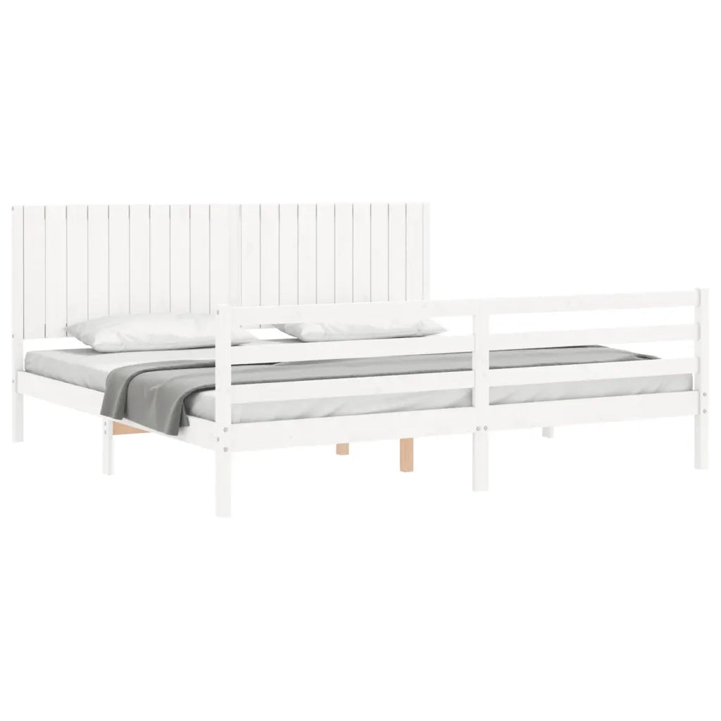 Giroletto con Testiera Bianco 200x200 cm in Legno Massello 3194787