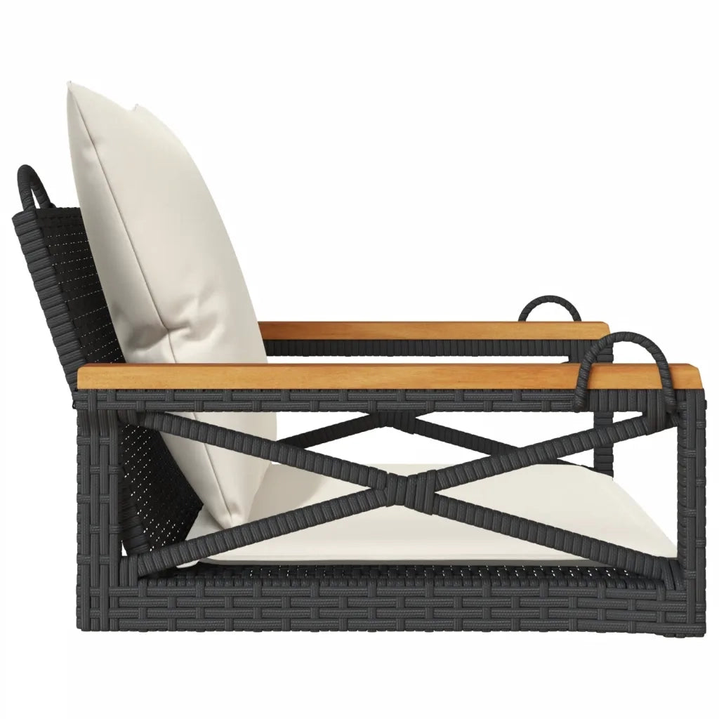 Panca da Giardino | Panchina a Dondolo con Cuscini Nera 63x62x40 cm in Polyrattan