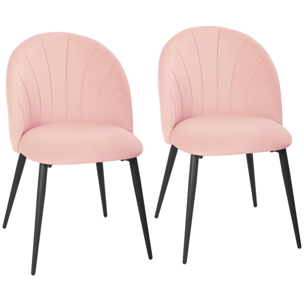 Set 2 Sedie da Pranzo Imbottite con Schienale a Conchiglia in Velluto, 52x55x79 cm, Rosa