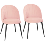 Set 2 Sedie da Pranzo Imbottite con Schienale a Conchiglia in Velluto, 52x55x79 cm, Rosa