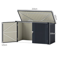 Copribidoni per 3 Cassonetti da 240L 233x105x118,5-133 cm con 2 Porte e Coperchio Grigio Scuro