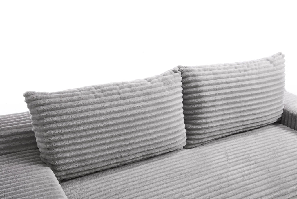 DIVANO LETTO 2 in 1 Compatto in Tessuto a Coste Grigio Chiaro