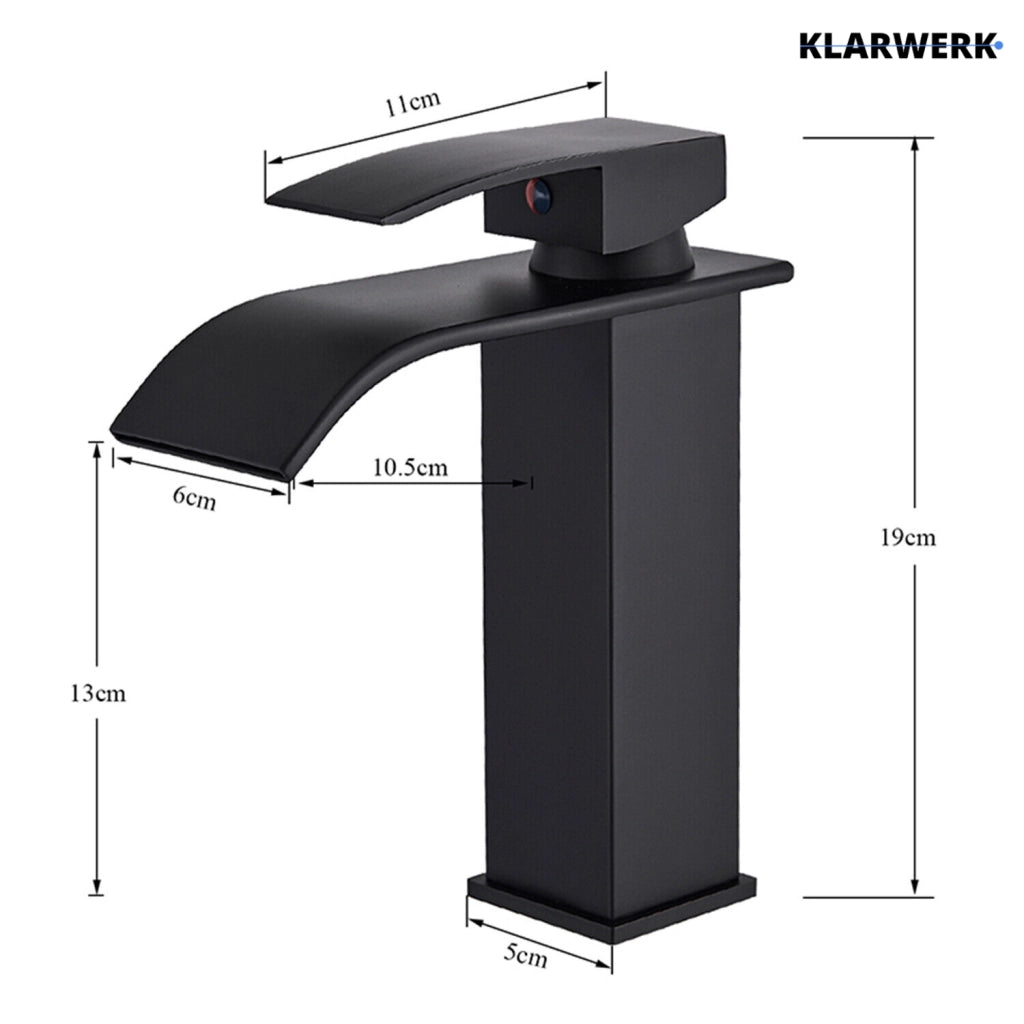 ROSA | Rubinetto da bagno Premium Hotel Waterfall Nero | Miscelatore per lavabo in acciaio inox per catering | Rubinetto dal design quadrato