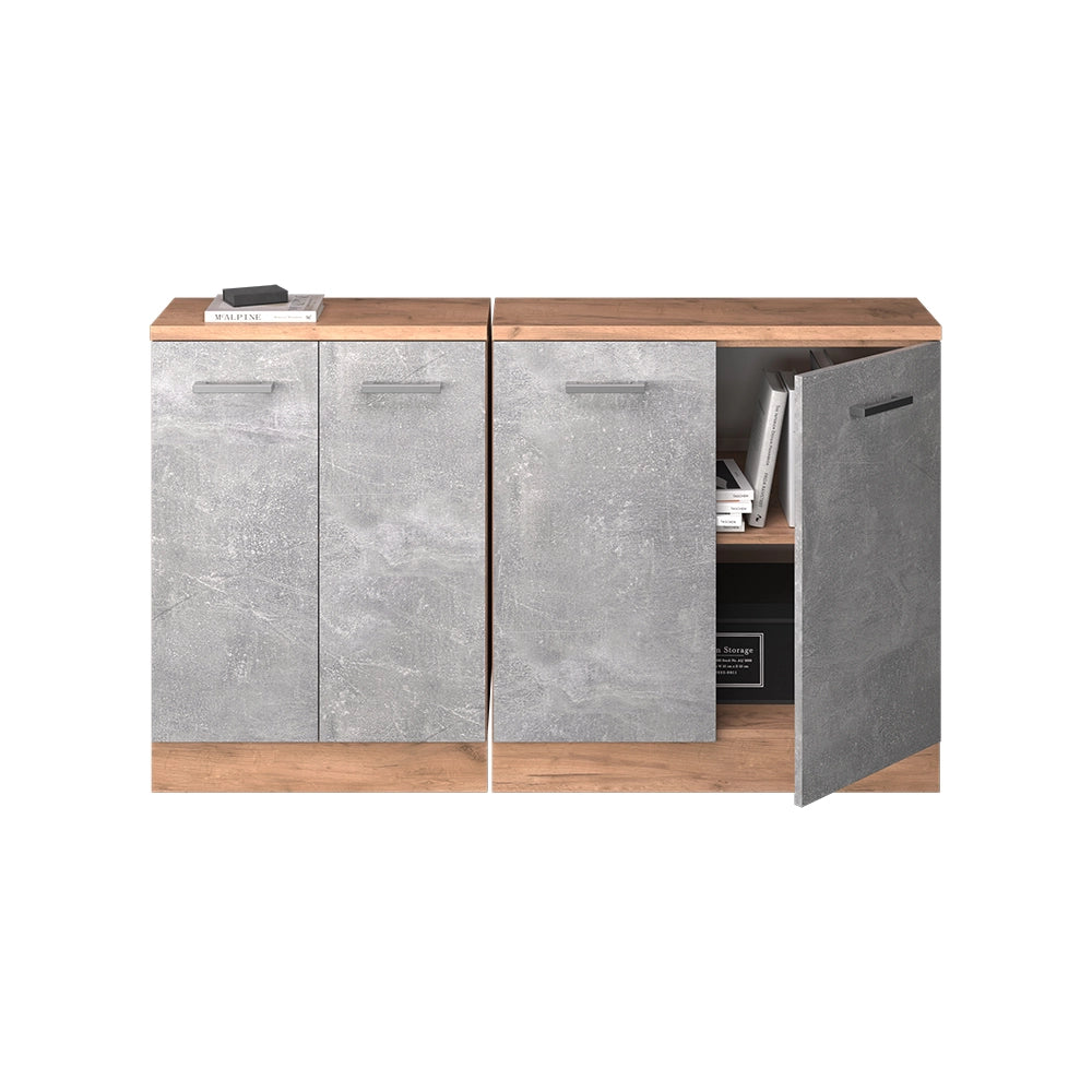 Set di mobili sottotetto Rion Calcestruzzo/Rovere dorato 140 cm Set di 2 carcasse armadio profondità 60 cm Vicco