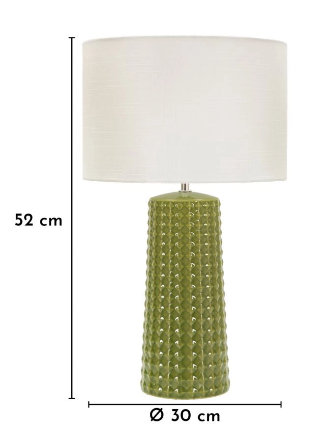 Lampada da Tavolo Gliss Verde Ø30x52 cm in Ceramica e Ferro e Tessuto Verde e Bianco